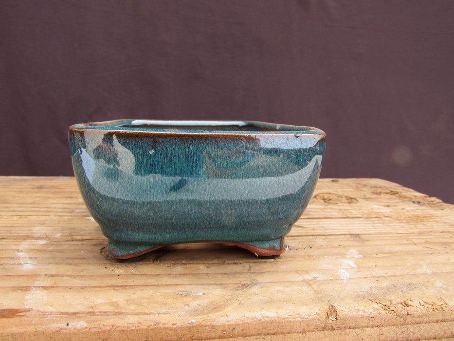 Teal Glazed Ceramic Professional Bonsai Pot - Rectangle - Side