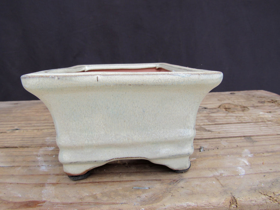 White Glazed Ceramic Professional Bonsai Pot - Rectangle - Side